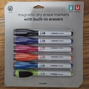NWT U Brands Magnetic Dry Erase Markers With Built In Erasers 6 Count